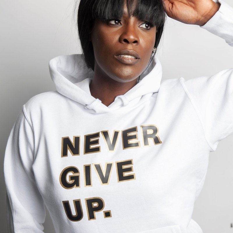 Motivational Queen Never Give Up Hoodie – White - Womens Hoodies & Sweatshirts - British D'sire