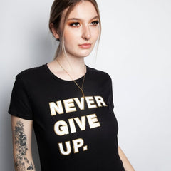 Motivational Queen Never Give Up T-shirt – White - Womens T-Shirts & Shirts - British D'sire