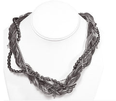 Multistrand silver necklace with black pearls and rhinestones. - Necklaces - British D'sire