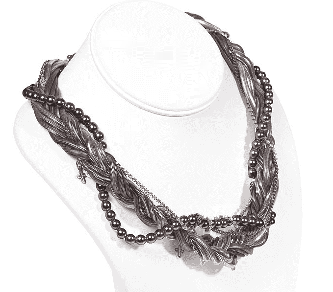 Multistrand silver necklace with black pearls and rhinestones. - Necklaces - British D'sire