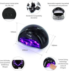 Mylee Complete Professional Gel Nail Polish LED Lamp Kit, 4x MYGEL Colours, Top & Base Coat, Mylee PRO Salon Series Convex Curing® LED Lamp, Prep & Wipe, Gel Remover (Black Lamp) - British D'sire