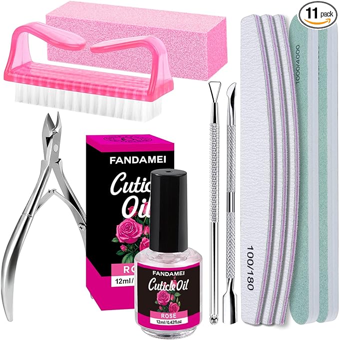 Nail Buffers and Files, FANDAMEI Manicure Tools Kit with 3PCS Nail File, 2PCS Nail Buffer, Rectangular Nail Buffer Block, Cuticle Nippers, Cuticle Pusher, Cuticle Peeler. Cuticle Oil and Nail Brush - British D'sire