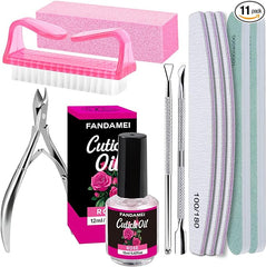 Nail Buffers and Files, FANDAMEI Manicure Tools Kit with 3PCS Nail File, 2PCS Nail Buffer, Rectangular Nail Buffer Block, Cuticle Nippers, Cuticle Pusher, Cuticle Peeler. Cuticle Oil and Nail Brush - British D'sire