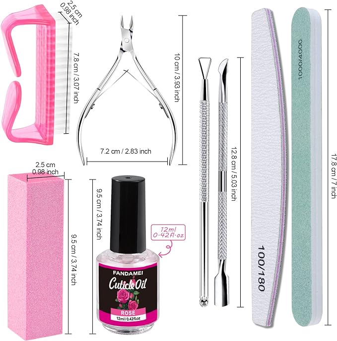 Nail Buffers and Files, FANDAMEI Manicure Tools Kit with 3PCS Nail File, 2PCS Nail Buffer, Rectangular Nail Buffer Block, Cuticle Nippers, Cuticle Pusher, Cuticle Peeler. Cuticle Oil and Nail Brush - British D'sire Main image