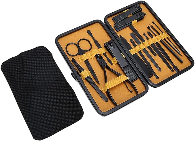 Nail Tool Set, 16pcs Portable Nail Clippers Professional Pedicure Tools Set Stainless Steel Manicure Set Manicure Scissors Grooming Tool Kit(Yellow) - British D'sire Main image