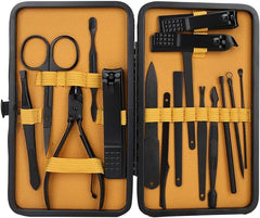 Nail Tool Set, 16pcs Portable Nail Clippers Professional Pedicure Tools Set Stainless Steel Manicure Set Manicure Scissors Grooming Tool Kit(Yellow) - British D'sire