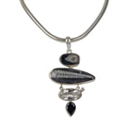 Natural Orthocerase fossils Pendant Accent with a Black Agate, Black Spinal and Natural Crystal - Necklaces & Pendants - British D'sire
