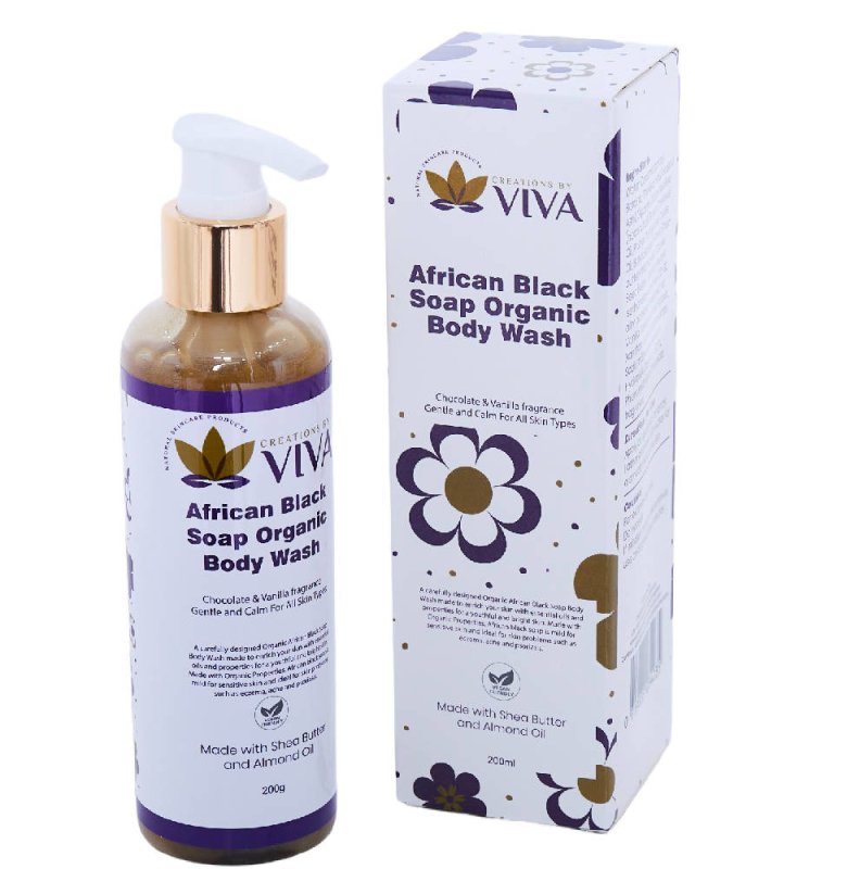 Natural Skincare Products Creations by Viva African Black Soap Organic Body Wash - Body Wash & Scruber - British D'sire