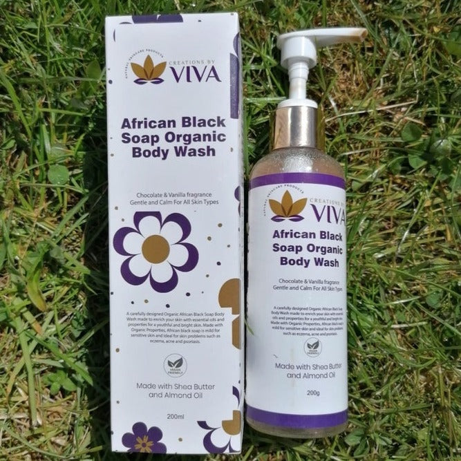 Natural Skincare Products Creations by Viva African Black Soap Organic Body Wash - Body Wash & Scruber - British D'sire