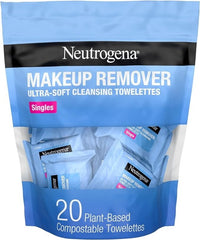 Neutrogena Makeup Remover Cleansing Towelette Singles, Daily Face Wipes To Remove Dirt, Oil, Makeup & Waterproof Mascara, Individually Wrapped, 20 Count - British D'sire