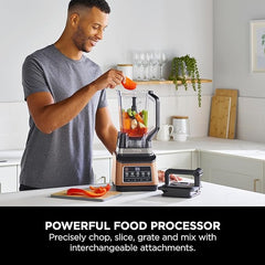 Ninja 3-in-1 Food Processor & Blender, Coffee & Spice Grinder, 5 Auto Programs; Blend, Max, Chop, Puree, Mix, 1.8L Bowl, 2.1L Jug, 700ml Cup, 1200W, Apron, Dishwasher Safe, Copper/Black BN800UKDBCP - British D'sire