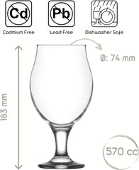 Nordic Schiller Luxury Pint Beer Glasses Set of 6, 570ml Lead Free Pint Belgian Beer Glasses, Stemmed Craft Beer Glasses IPA Beer Tasting Glass, Chalice Glass, Tulip Glasses, Lager Glasses with Stem - British D'sire