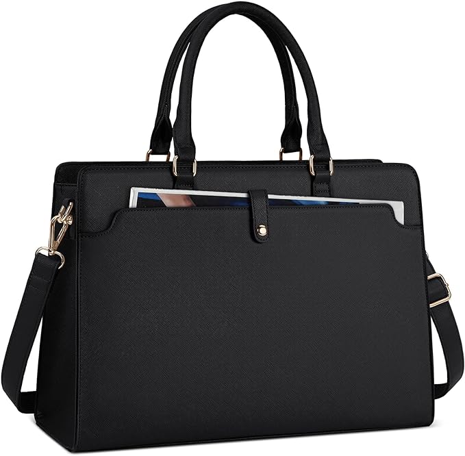 NUBILY Laptop Bags for Women 15.6 Inch Ladies Tote Bag Leather Laptop Handbag Designer Large Womens Work Shoulder Bag for Computer Office Business School Black - British D'sire Main image