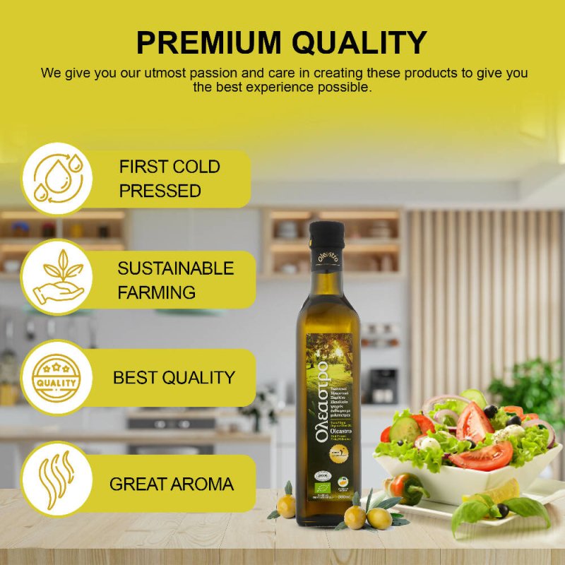 OLEASTRO Organic Olive Oil For Cooking | Natural Harvest Koroneiki Olive Oil For Kitchen | Rich In Taste Cold-Pressed Koroneiki Olive Oil For Frying - Oil & Serums - British D'sire