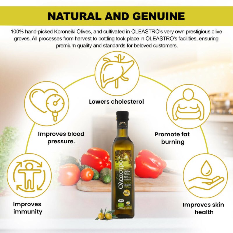 OLEASTRO Organic Olive Oil For Cooking | Natural Harvest Koroneiki Olive Oil For Kitchen | Rich In Taste Cold-Pressed Koroneiki Olive Oil For Frying - Oil & Serums - British D'sire