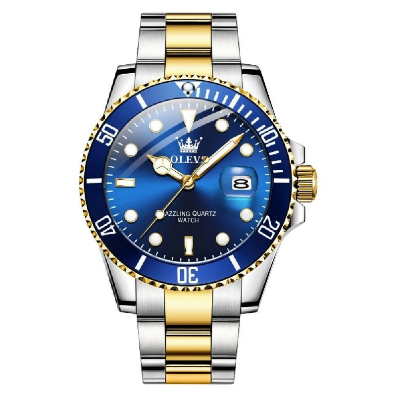 OLEVS 5885 Men Fashion Waterproof Luminous Quartz Watch Blue + Gold - Watches - British D'sire