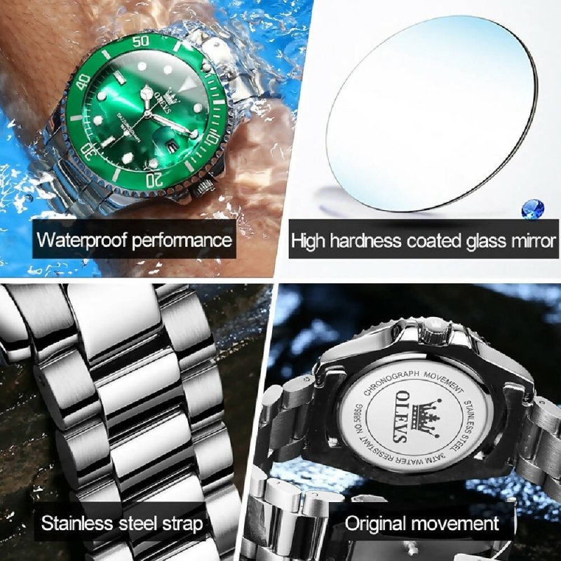 OLEVS 5885 Men Fashion Waterproof Luminous Quartz Watch Blue + Gold - Watches - British D'sire