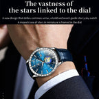 OLEVS 9967 Men Starry Sky Face Diamond Bezel Quartz Watch Blue Leather Strap - Watches - British D'sire