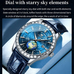 OLEVS 9967 Men Starry Sky Face Diamond Bezel Quartz Watch Blue Leather Strap - Watches - British D'sire