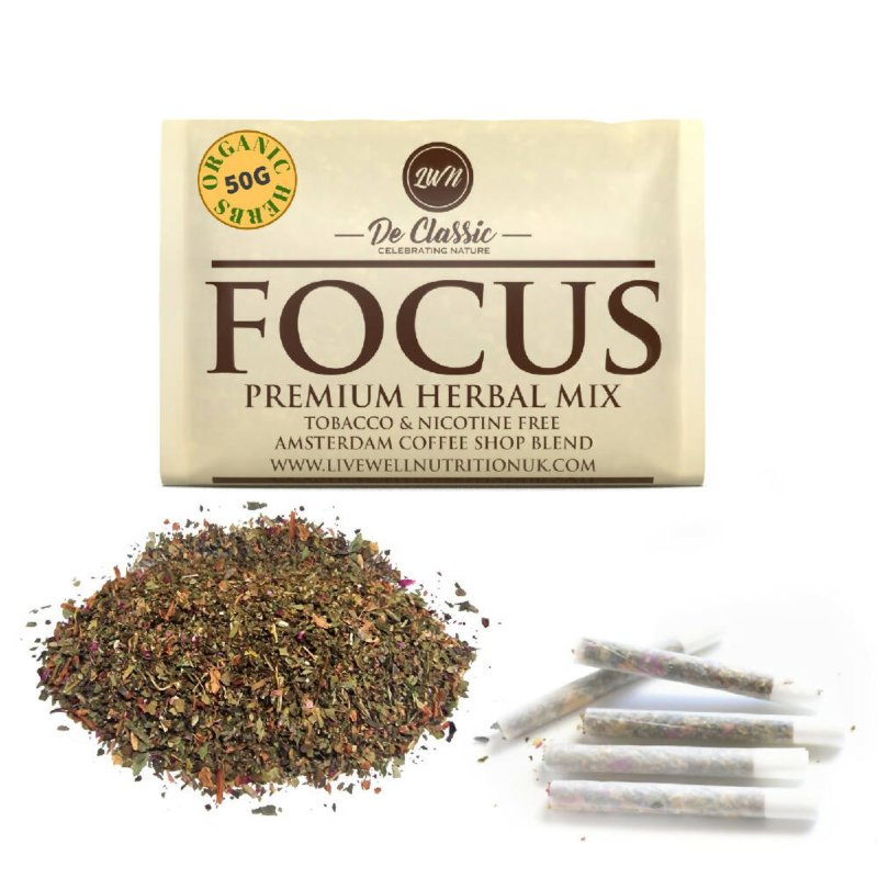 Organic Herbal Smoke Mix (FOCUS) 100% Nicotine & Tobacco Free, Smoked Or Mix with Your Own(50grams) - Herbal smoke - British D'sire