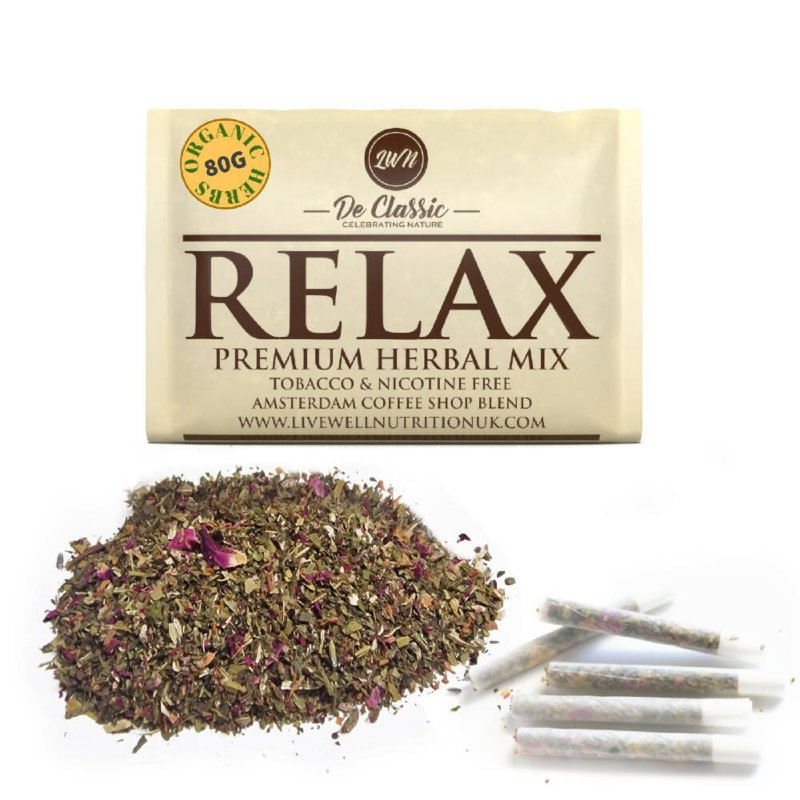 Organic Herbal Smoke Mix (RELAX) 100% Nicotine & Tobacco Free, Smoked Or Mix with Your Own (80grams) - Herbal smoke - British D'sire