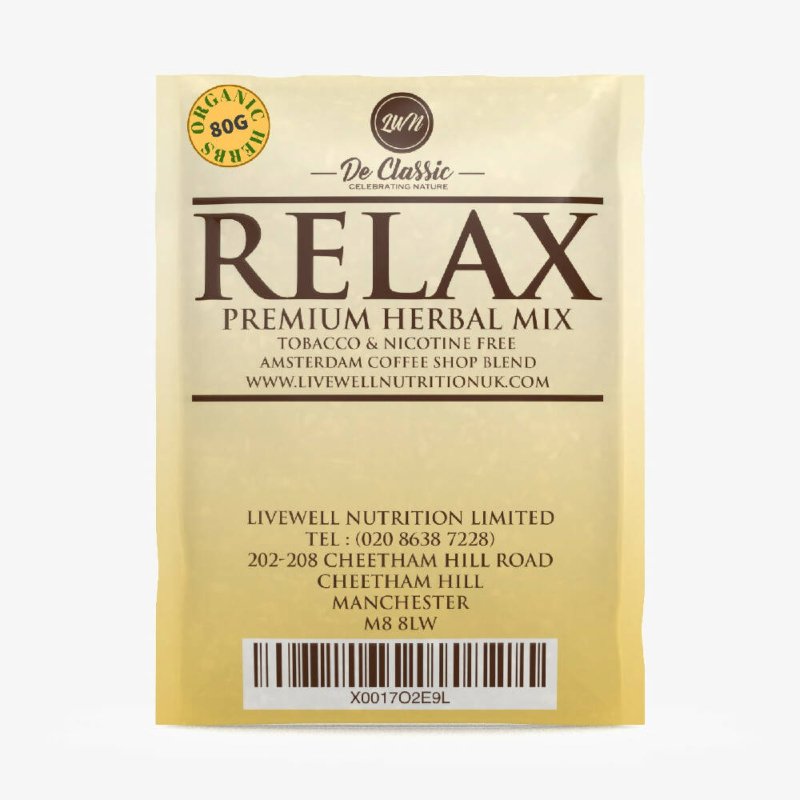 Organic Herbal Smoke Mix (RELAX) 100% Nicotine & Tobacco Free, Smoked Or Mix with Your Own (80grams) - Herbal smoke - British D'sire
