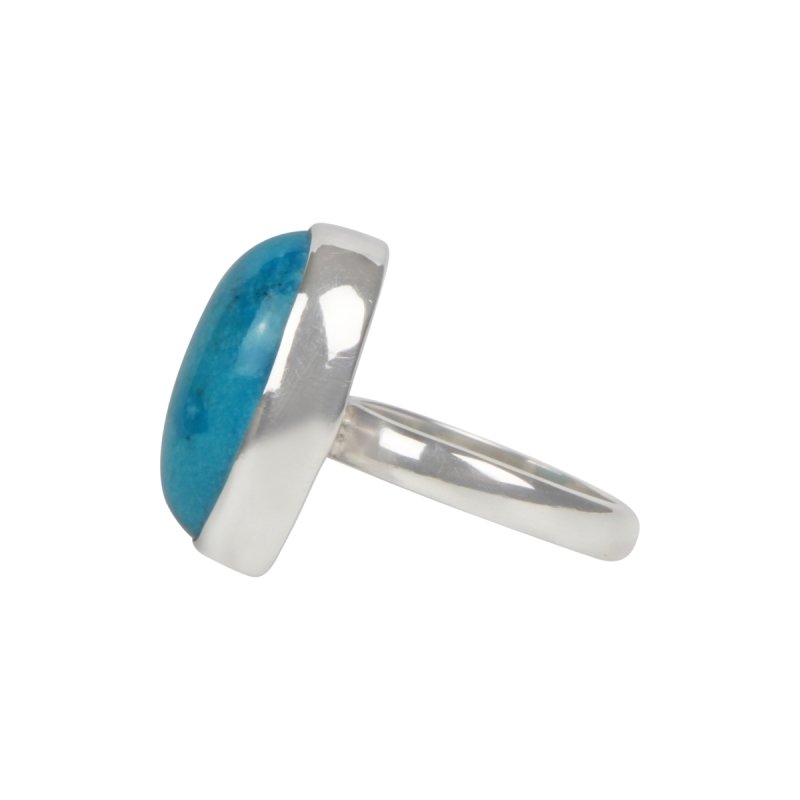 Oval Shaped Chunky Persian Blue Turquoise Sterling Silver Ring - Rings - British D'sire