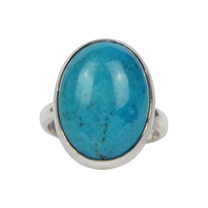 Oval Shaped Chunky Persian Blue Turquoise Sterling Silver Ring - Rings - British D'sire