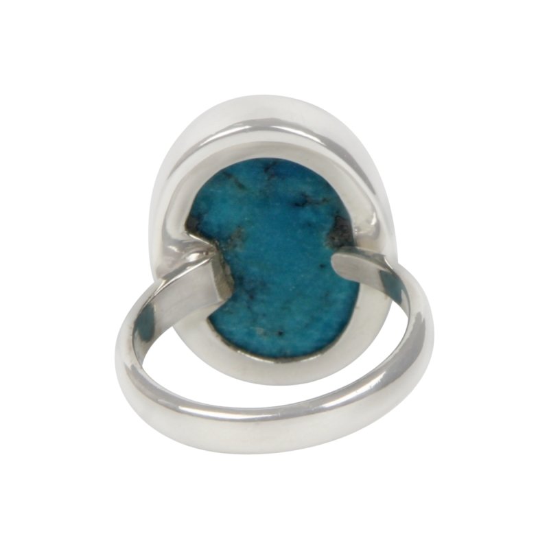 Oval Shaped Chunky Persian Blue Turquoise Sterling Silver Ring - Rings - British D'sire