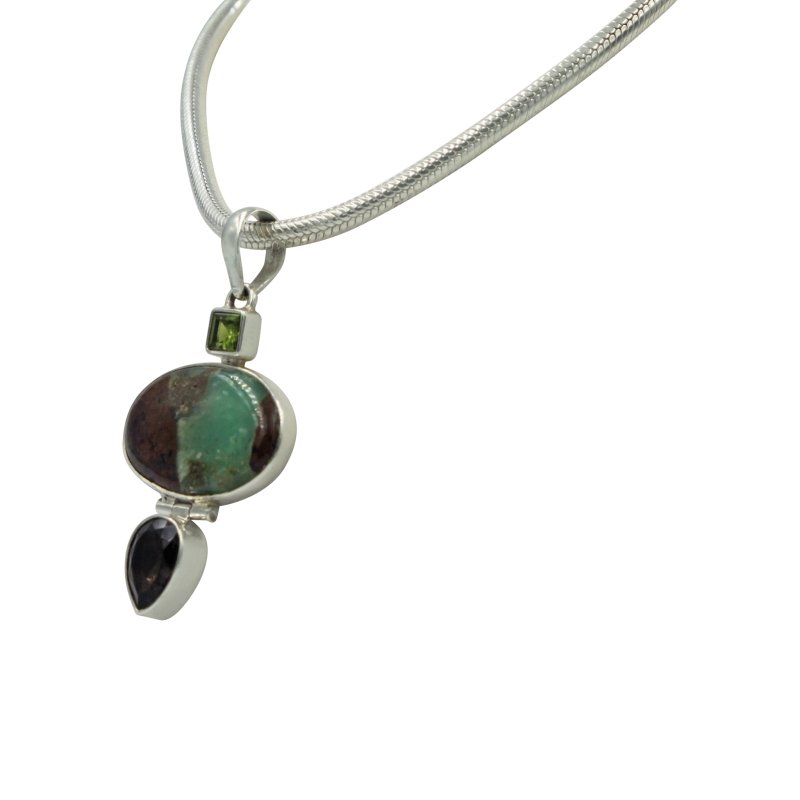 Oval-Shaped Serpentine Handcrafted Statement Pendant Accent with a Faceted Smoky Quartz Secondary image