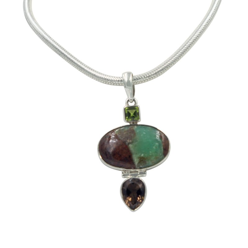 Oval-Shaped Serpentine Handcrafted Statement Pendant Accent with a Faceted Smoky Quartz - Necklaces & Pendants - British D'sire Main image