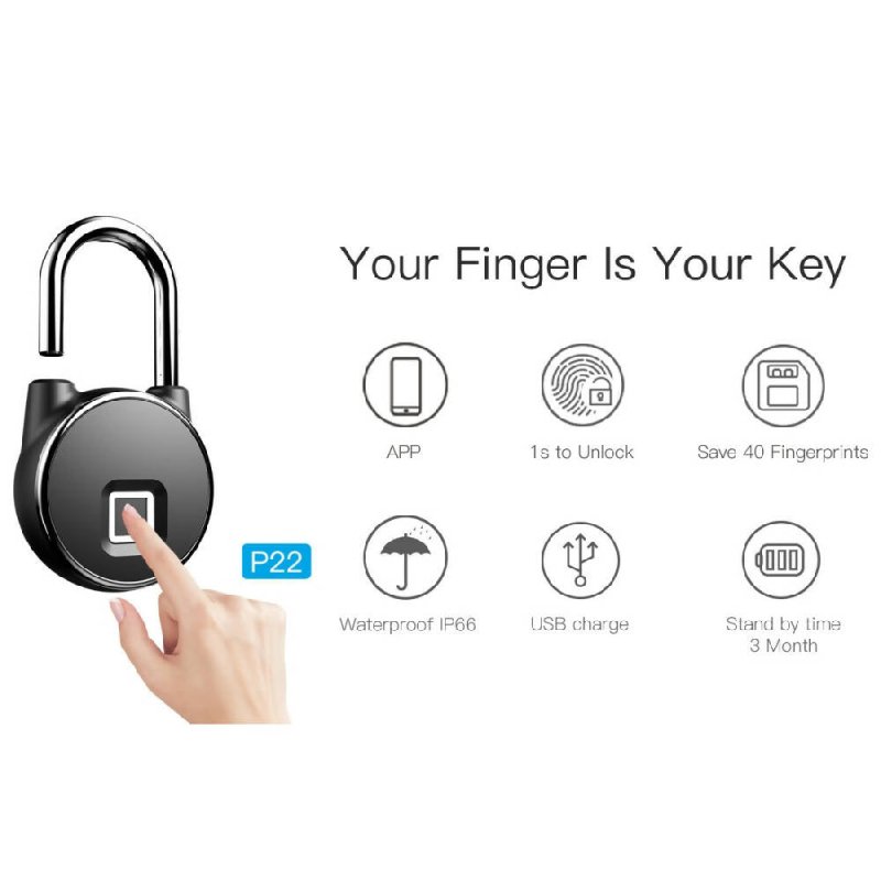 P22+ Waterproof Fingerprint Padlock with Cellphone APP Control & Low Battery Alarm - Fingerprint Padlock - British D'sire