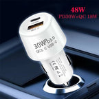 P29 48W PD30W + QC3.0 18W USB Dual Port Car Charger(White) - USB Dual Port Car Charge - British D'sire
