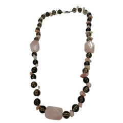Pearlz Gallery 925 8mm Rose quartz & Smokey Quartz Pink Opal Necklace - Necklaces & Pendants - British D'sire