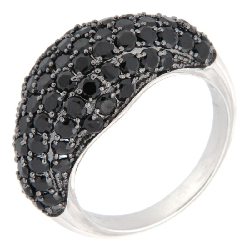 Pearlz Gallery 925 Black Spinel Round Ladies Rhodium Ring - Rings - British D'sire