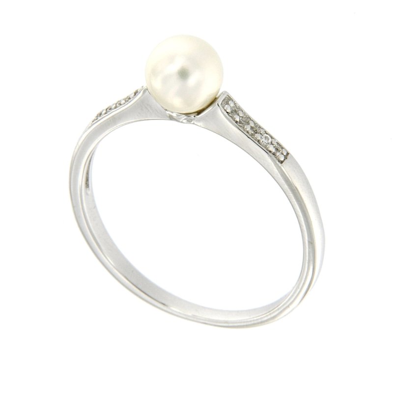 Pearlz Gallery 925 Fresh water pearl & White topaz 6.5mm Round Ring - Rings - British D'sire