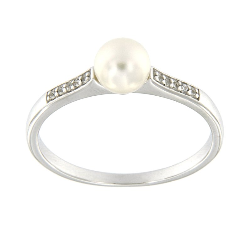 Pearlz Gallery 925 Fresh water pearl & White topaz 6.5mm Round Ring - Rings - British D'sire