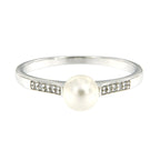 Pearlz Gallery 925 Fresh water pearl & White topaz 6.5mm Round Ring - Rings - British D'sire