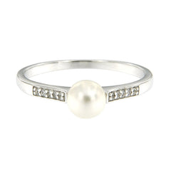 Pearlz Gallery 925 Fresh water pearl & White topaz 6.5mm Round Ring - Rings - British D'sire