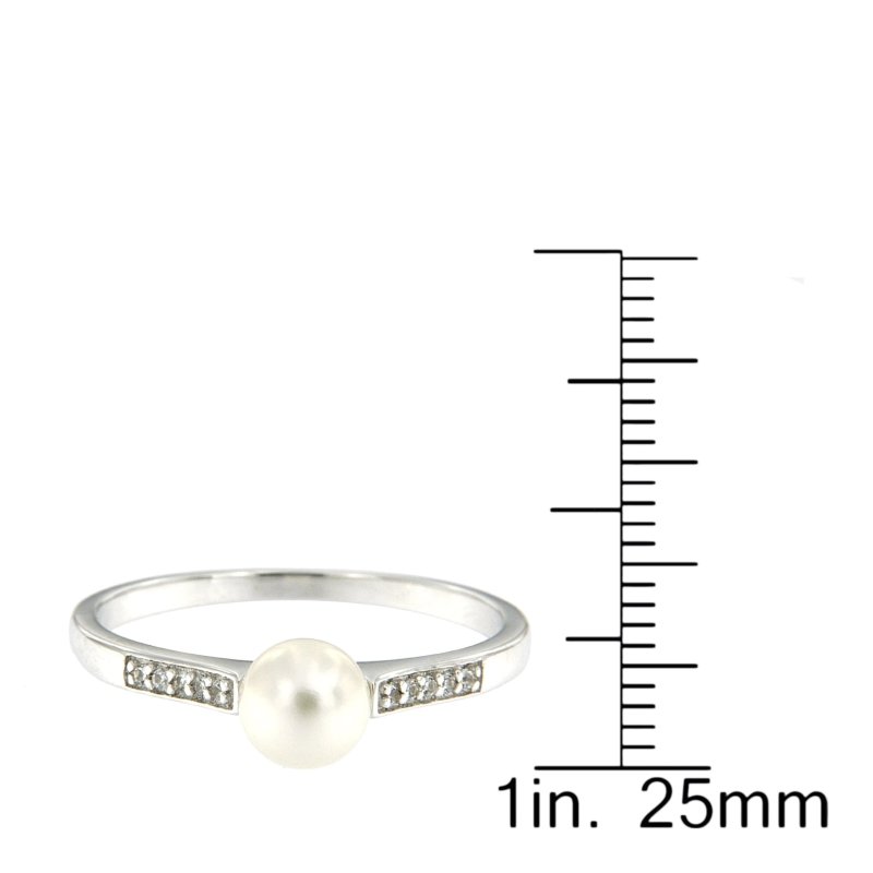 Pearlz Gallery 925 Fresh water pearl & White topaz 6.5mm Round Ring - Rings - British D'sire