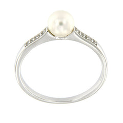Pearlz Gallery 925 Fresh water pearl & White topaz 6.5mm Round Ring - Rings - British D'sire