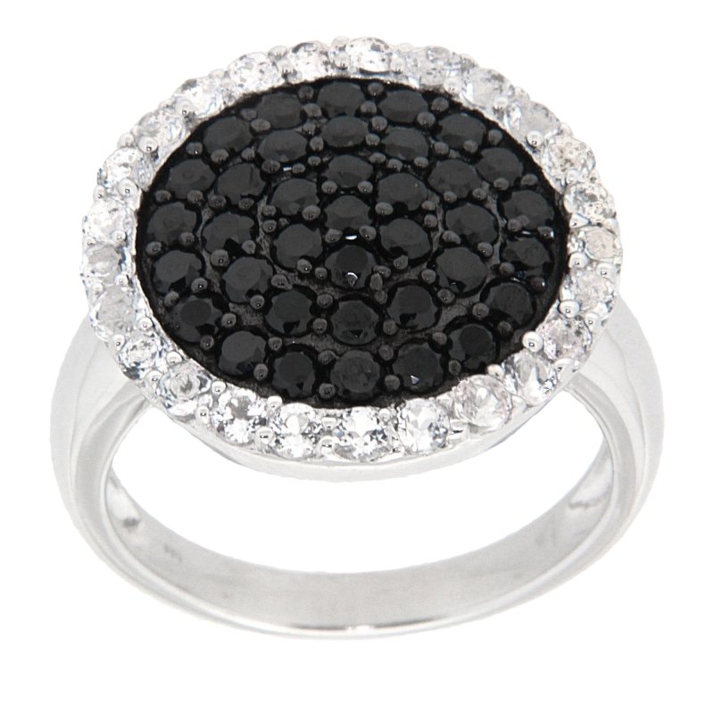 Pearlz Gallery 925 Rhodium Black Spinel & White Topaz Round 2mm Ring - Rings - British D'sire
