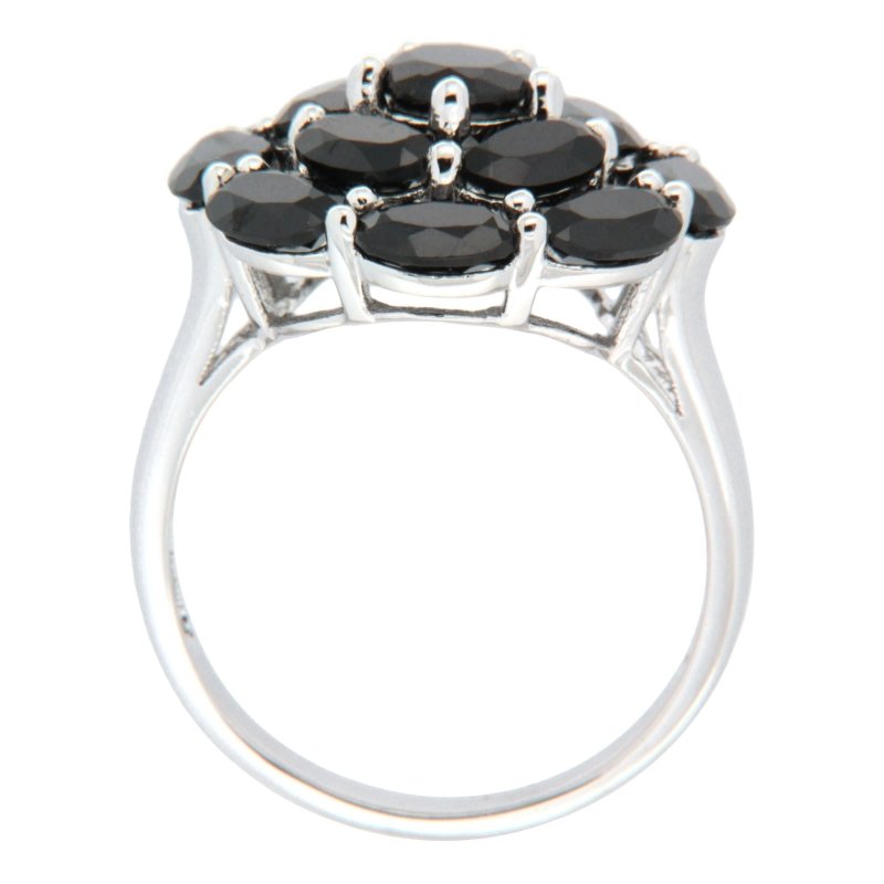 Pearlz Gallery 925 Rhodium Oval & Round Black Spinel Ladies Ring - Rings - British D'sire