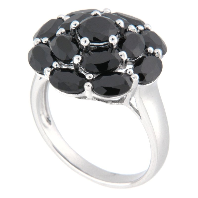 Pearlz Gallery 925 Rhodium Oval & Round Black Spinel Ladies Ring - Rings - British D'sire