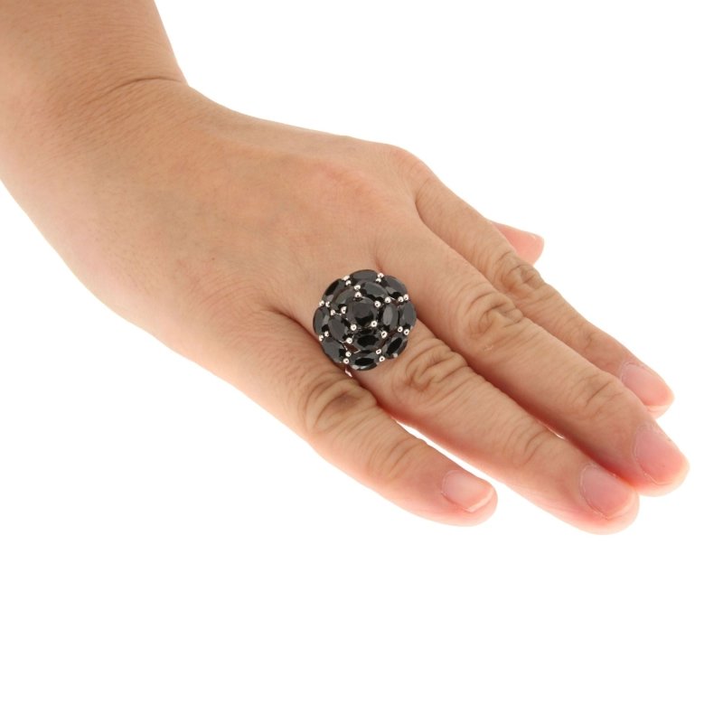 Pearlz Gallery 925 Rhodium Oval & Round Black Spinel Ladies Ring - Rings - British D'sire