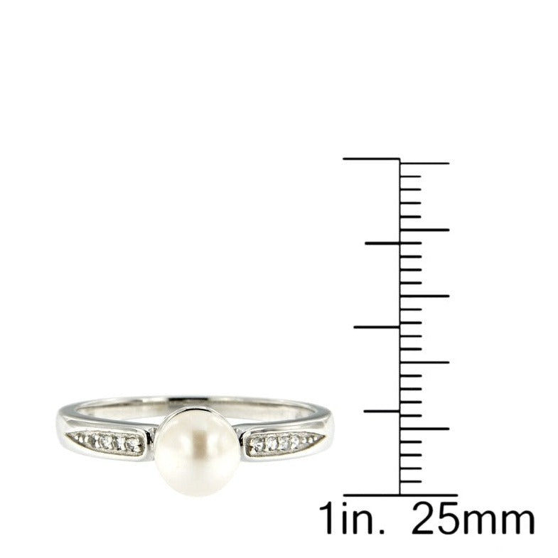 Pearlz Gallery 925 Rhodium White fwp & White topaz Round Ring - Rings - British D'sire