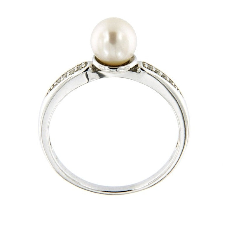 Pearlz Gallery 925 Rhodium White fwp & White topaz Round Ring - Rings - British D'sire