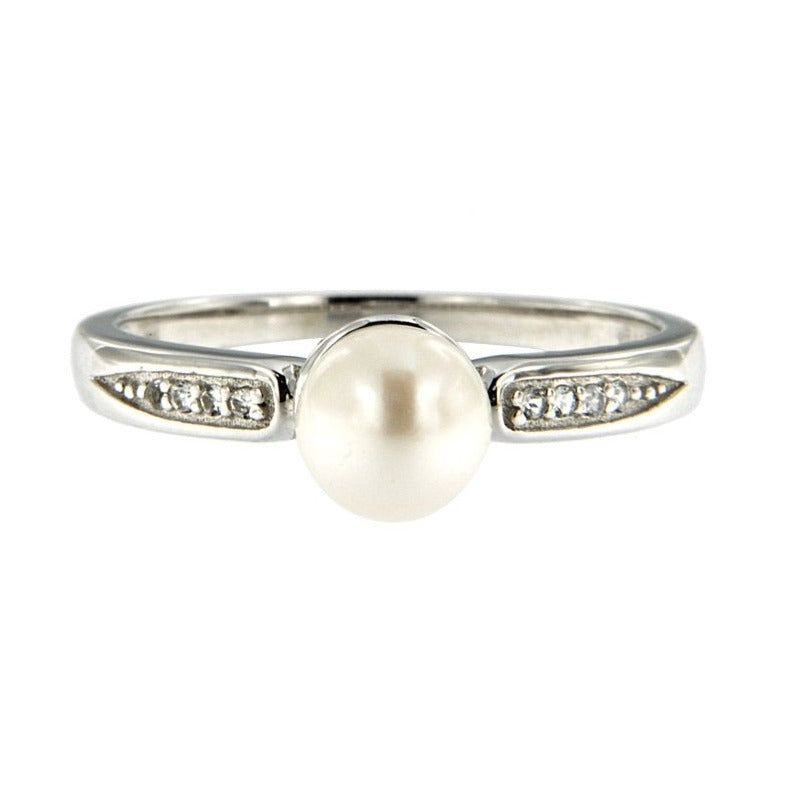 Pearlz Gallery 925 Rhodium White fwp & White topaz Round Ring - Rings - British D'sire