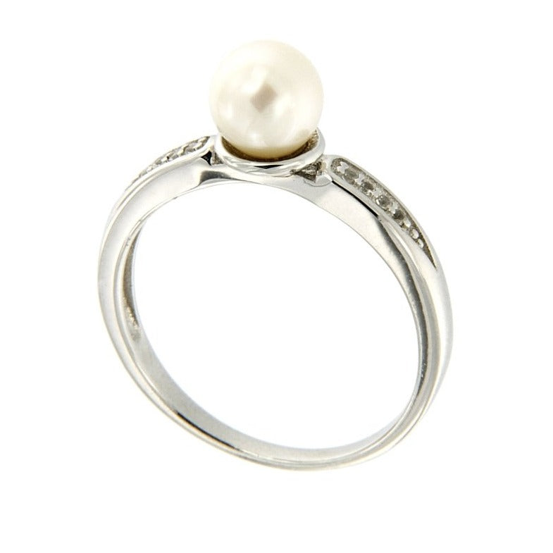 Pearlz Gallery 925 Rhodium White fwp & White topaz Round Ring - Rings - British D'sire