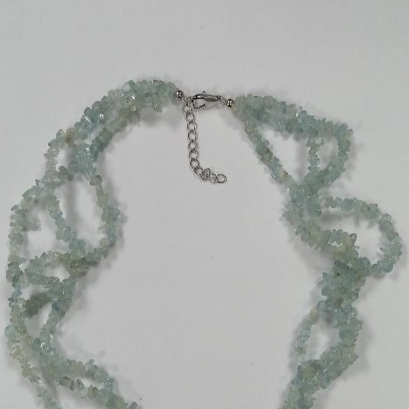 Pearlz Gallery 925 Sterling Silver Aquamarine 3 Row Twisted Necklace - Necklaces & Pendants - British D'sire